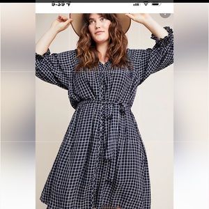 Maeve Black and White Windowpane Belted Tunic Dress